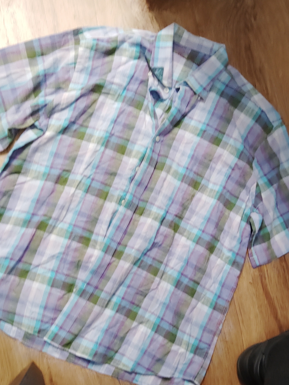 Alan Flusser Short-Sleeve Plaid Button-Down in Purple, Green & Blue